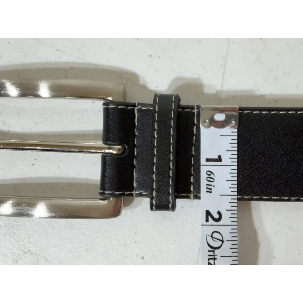 Express Leather Belt Small Black Grommet Silver Buckle Contrast Stitch Y2K Goth